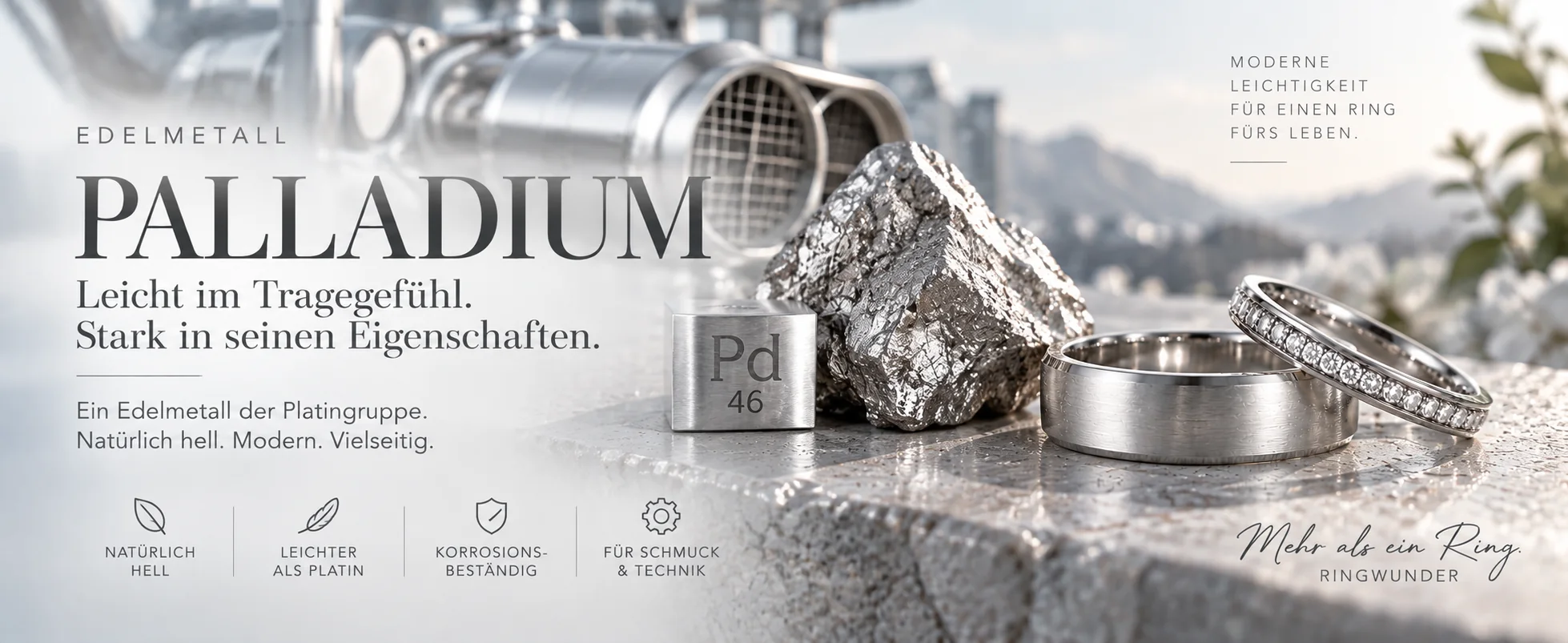 Palladium für Trauringe, Eheringe und hochwertige Weißgoldlegierungen