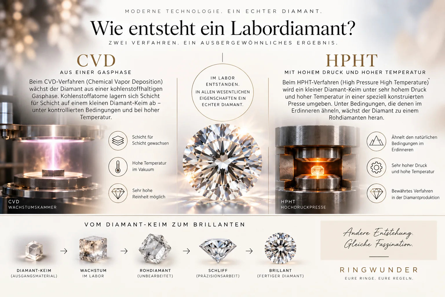 Herstellung von Labordiamanten mit CVD und HPHT